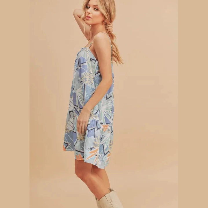 Aemi + Co Printed Ruffled Hem Square Neck Mini Cami Dress