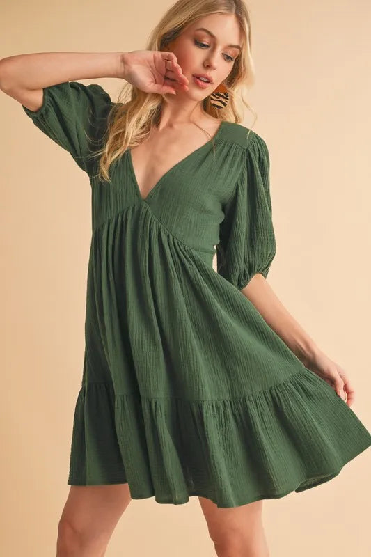 Aemi+Co Tied Back Ruffled Short Sleeve Mini Dress