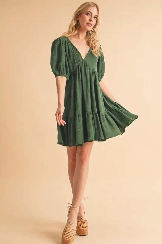 Aemi+Co Tied Back Ruffled Short Sleeve Mini Dress