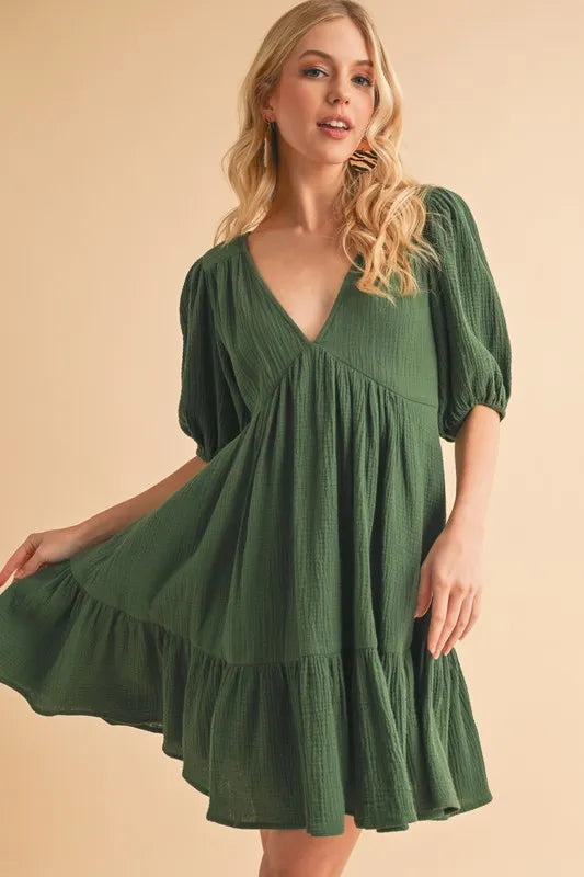 Aemi+Co Tied Back Ruffled Short Sleeve Mini Dress