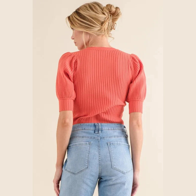 And The Why Puffed Half Sleeve Rib Basic Bodysuit