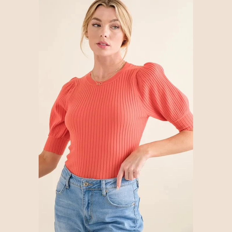 And The Why Puffed Half Sleeve Rib Basic Bodysuit