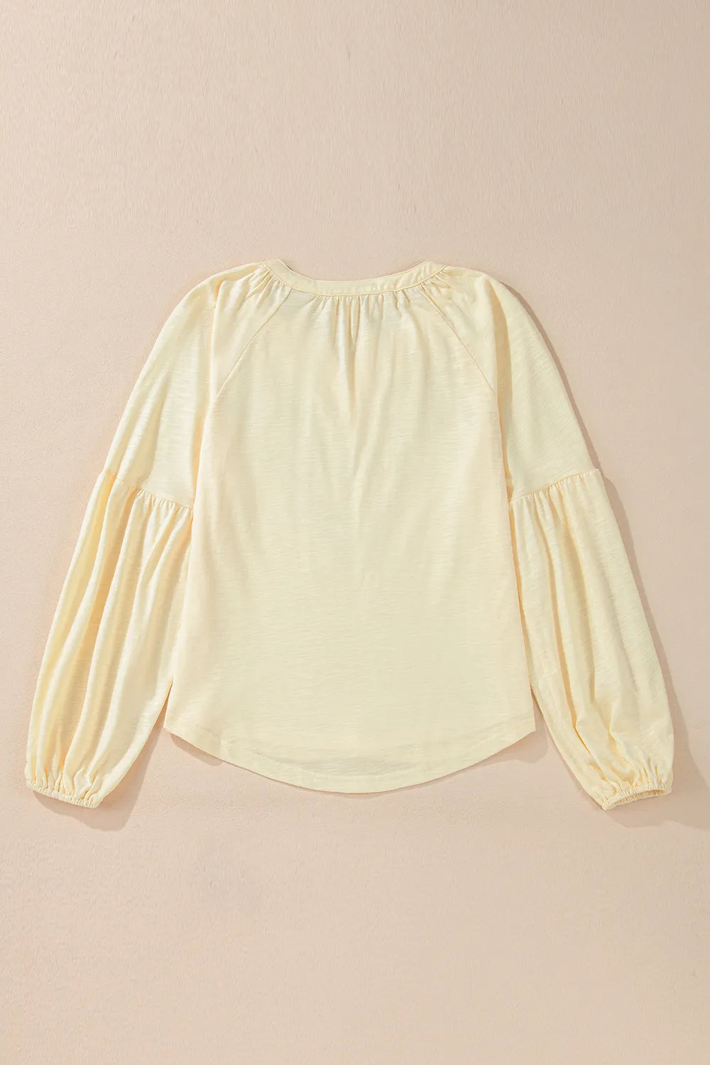 Embroidered Butter Notched Long Sleeve Blouse