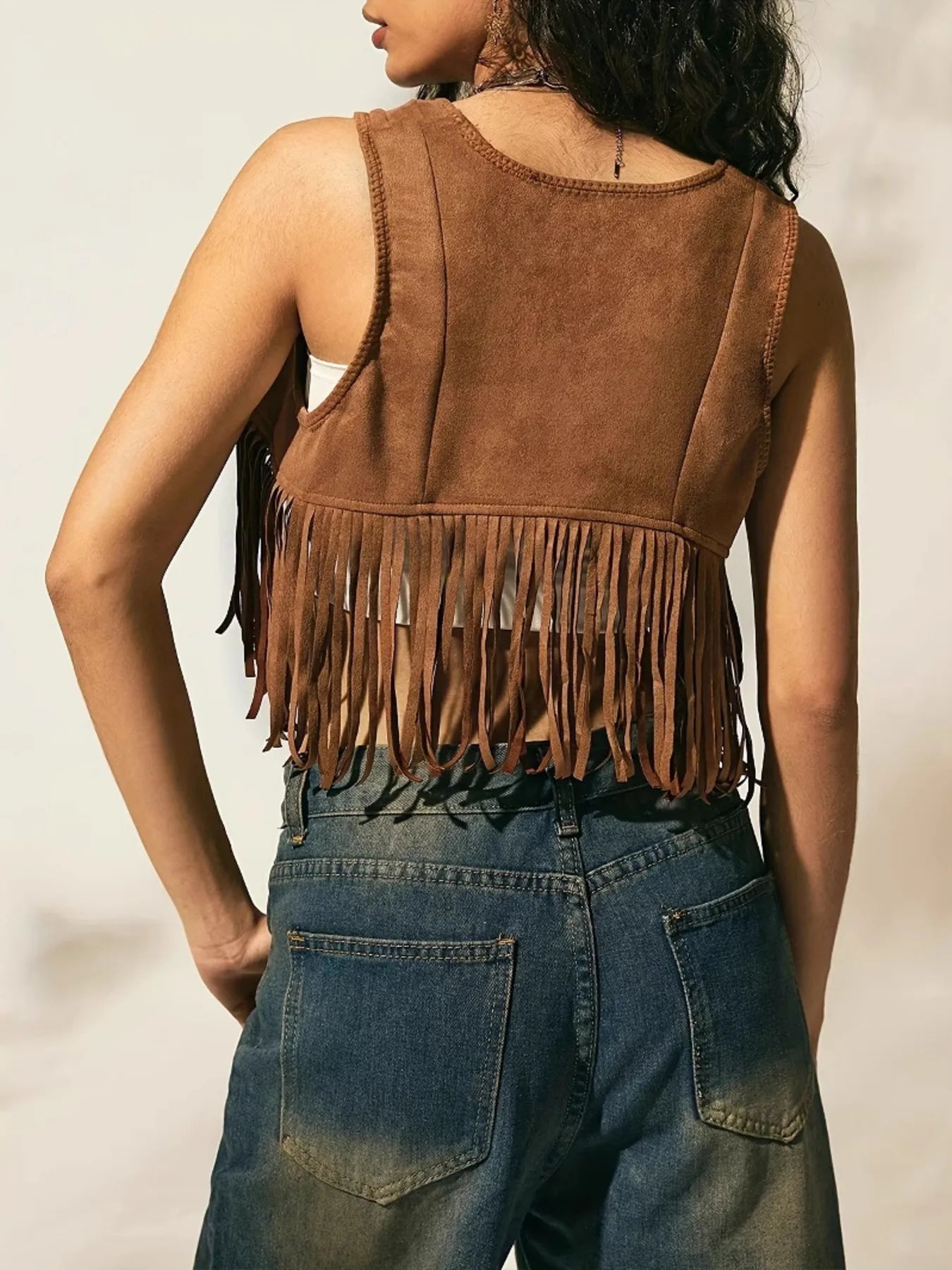 Fringe Vest Coat with Tie Front