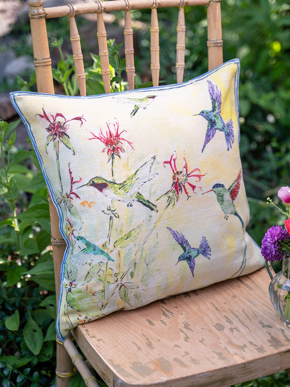 Peony Hummingbird Watercolor 17" Cushion Cover - Mod Yours