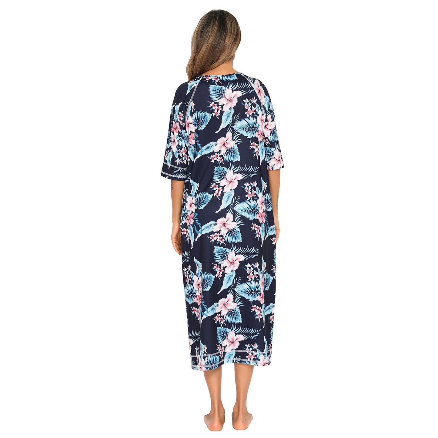 Printed Slit Night Dress with Pockets