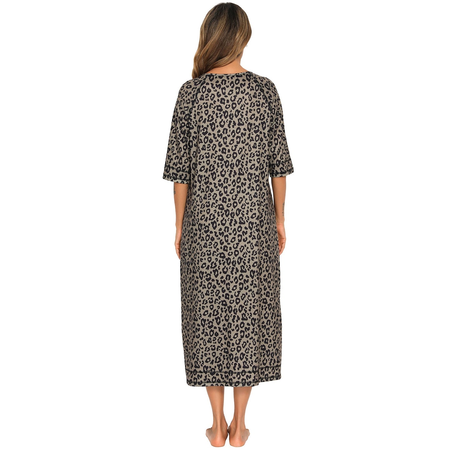 Printed Slit Night Dress with Pockets