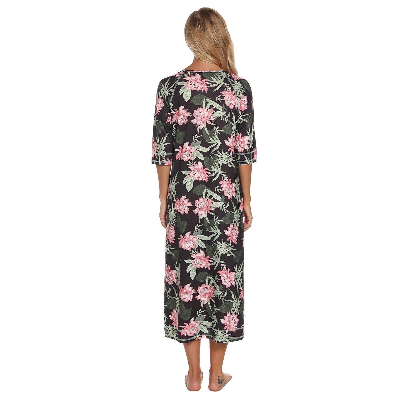 Printed Slit Night Dress with Pockets