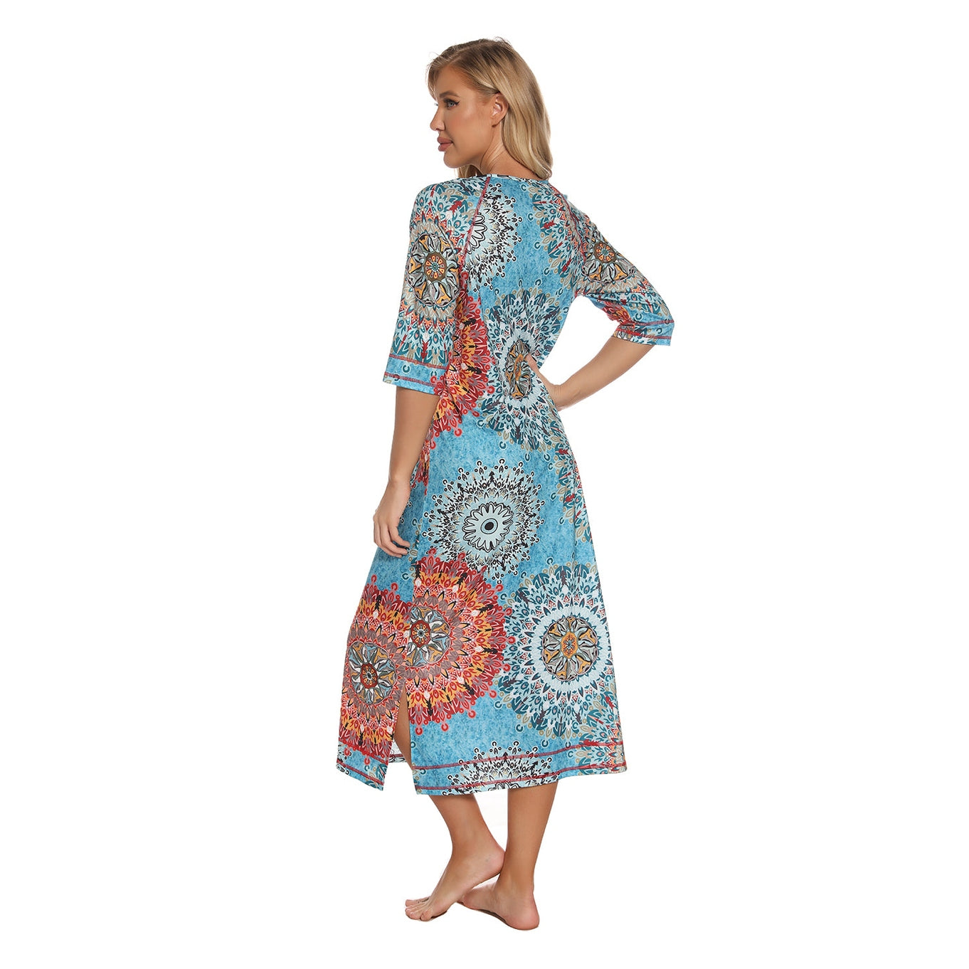 Printed Slit Night Dress with Pockets