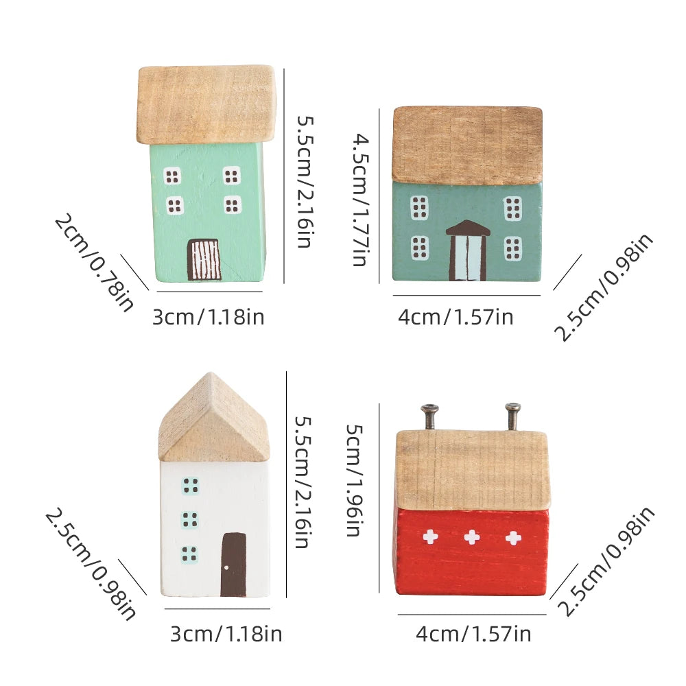 Nordic Adorable Home Scene, 4Pcs Small Wooden House Miniature Set