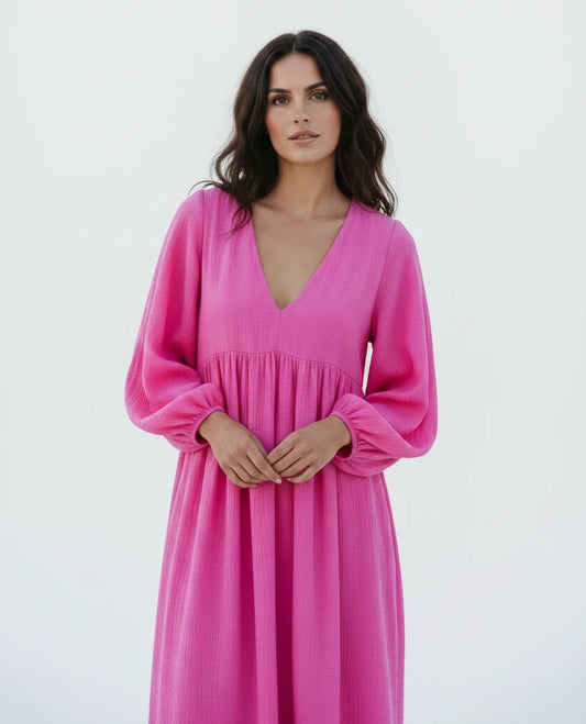 100% Cotton Gauze Muslin Night Dress For Women Sexy V-Neck Long Sleeve Maxi Party Birthday Dress Beach Boho Sundress