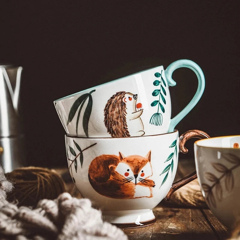 Autumn Nordic Ceramic Coffee Mugs, Hand-Painted