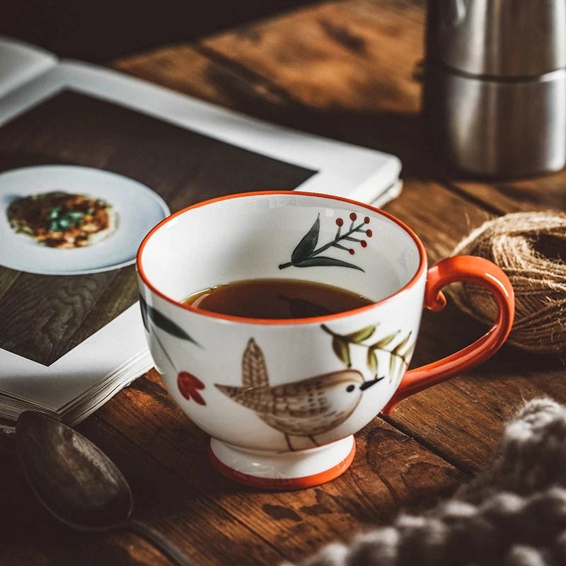 Autumn Nordic Ceramic Coffee Mugs, Hand-Painted