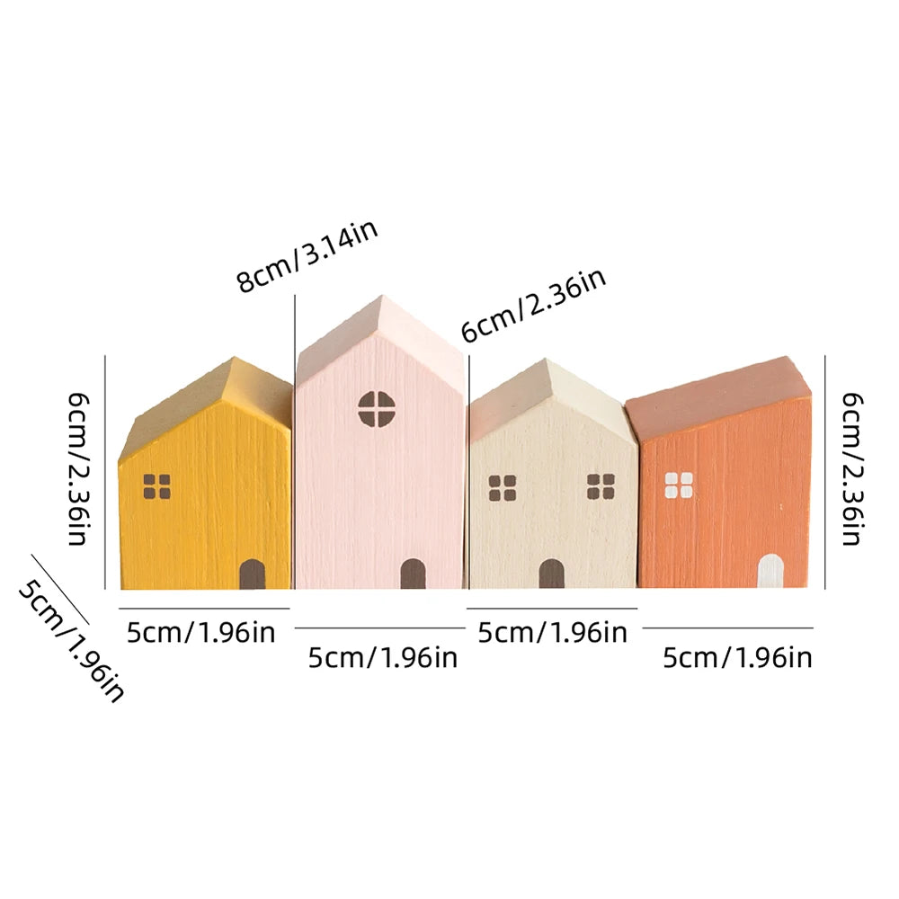 Nordic Adorable Home Scene, 4Pcs Small Wooden House Miniature Set