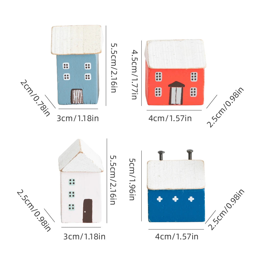 Nordic Adorable Home Scene, 4Pcs Small Wooden House Miniature Set