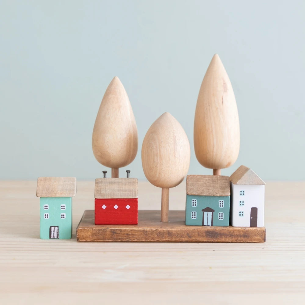 Nordic Adorable Home Scene, 4Pcs Small Wooden House Miniature Set