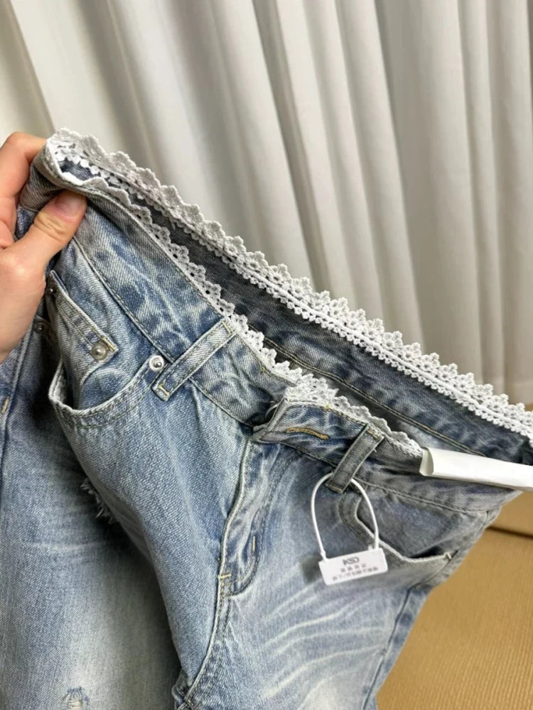 plus Size High Waist Blue Denim Jeans Women's Straight Leg Bootcut Pants Spring Summer Faion Retro American Sle