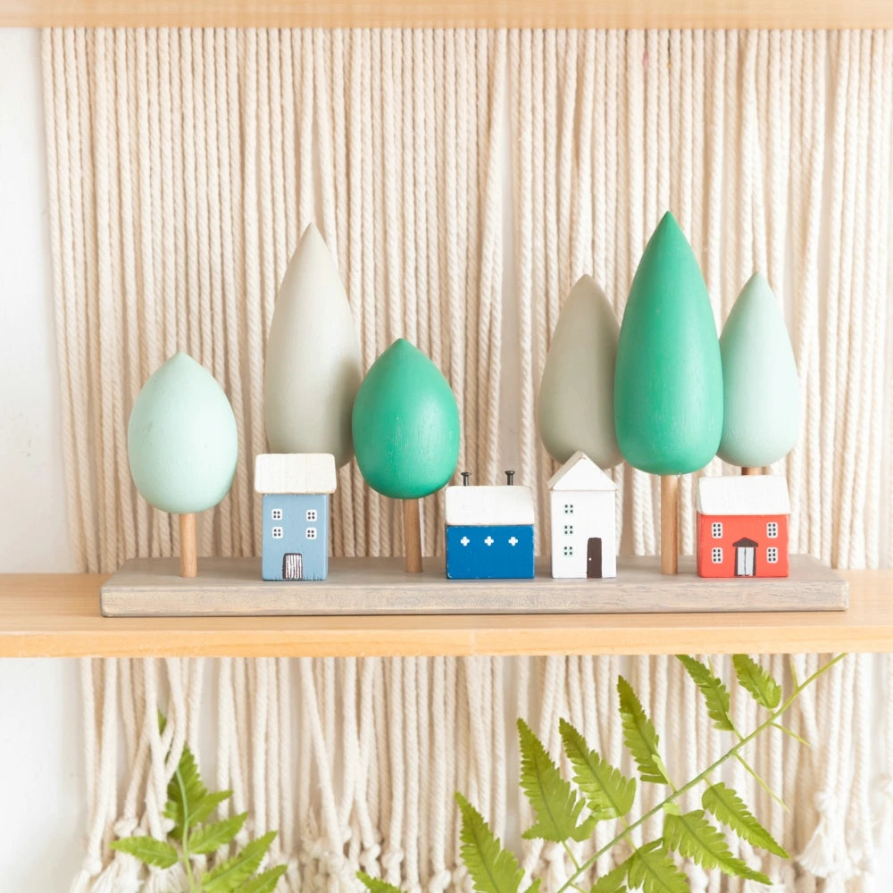 Nordic Adorable Home Scene, 4Pcs Small Wooden House Miniature Set
