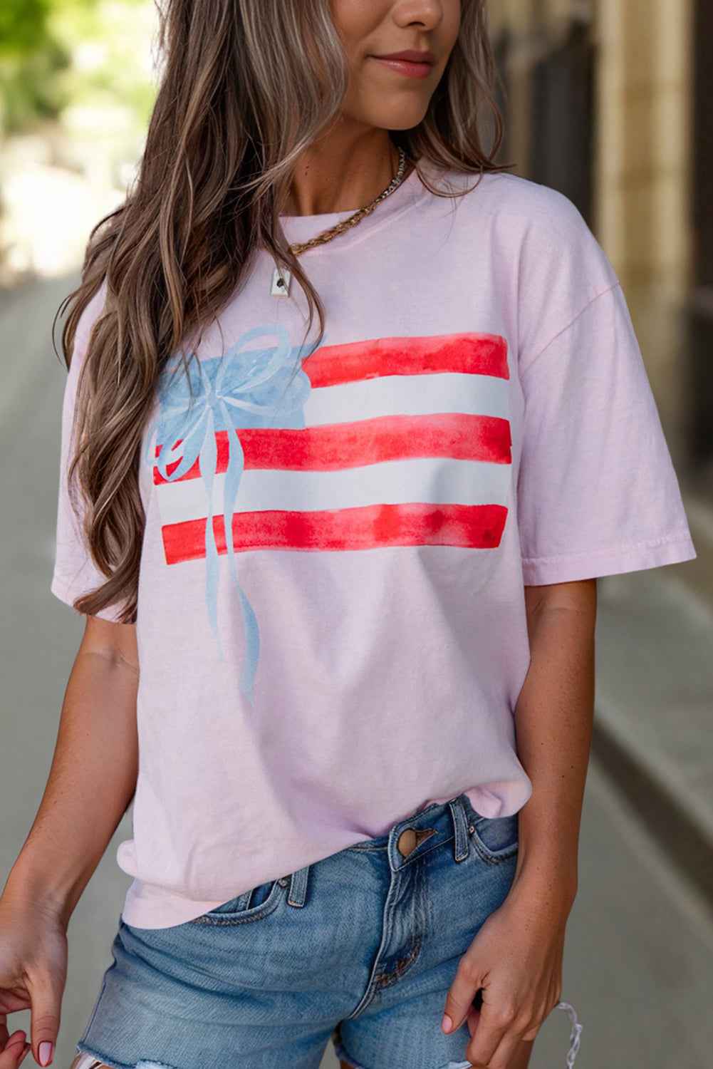 White Flag Bow Graphic Crewneck Tee
