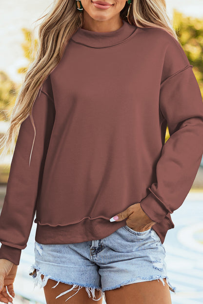 Dark Blue Oversize Drop Shoulder Reversible Mock Neck Sweatshirt