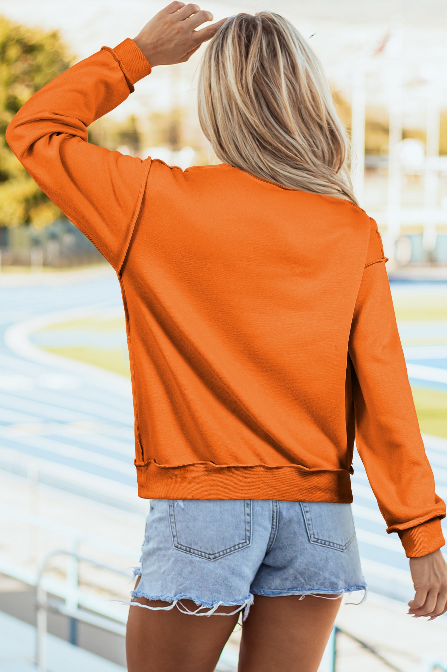 Dark Blue Oversize Drop Shoulder Reversible Mock Neck Sweatshirt