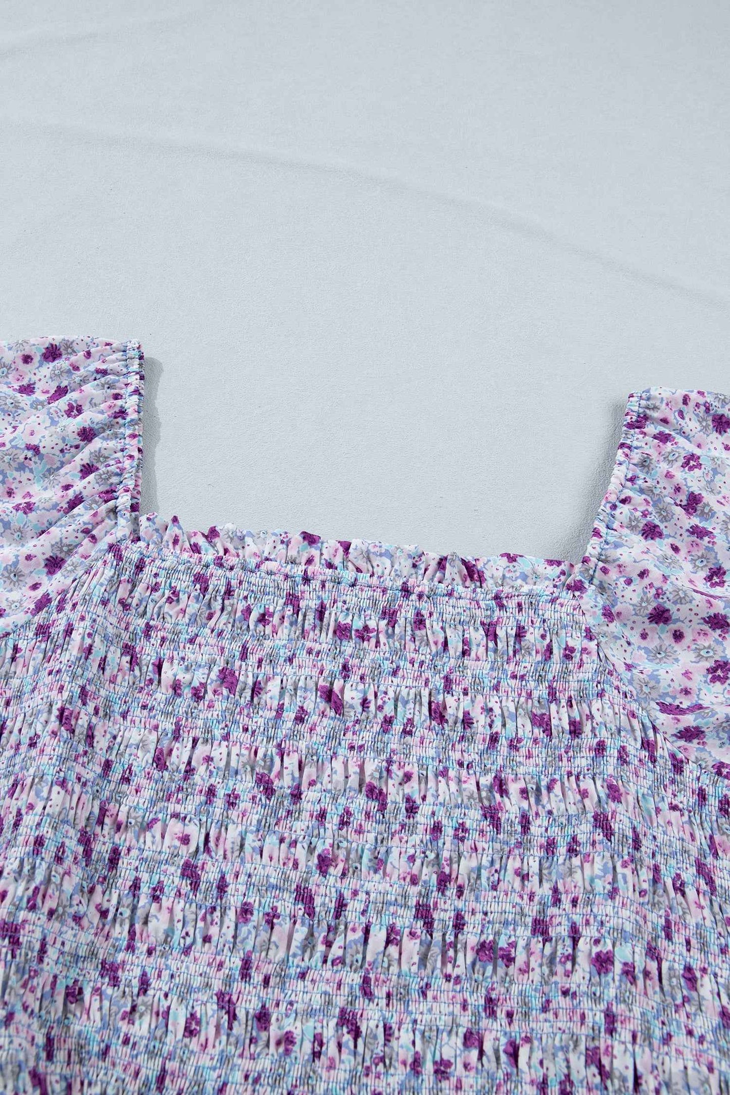 Purple Plus Size Floral Print Square Neck Smocked Maxi Dress