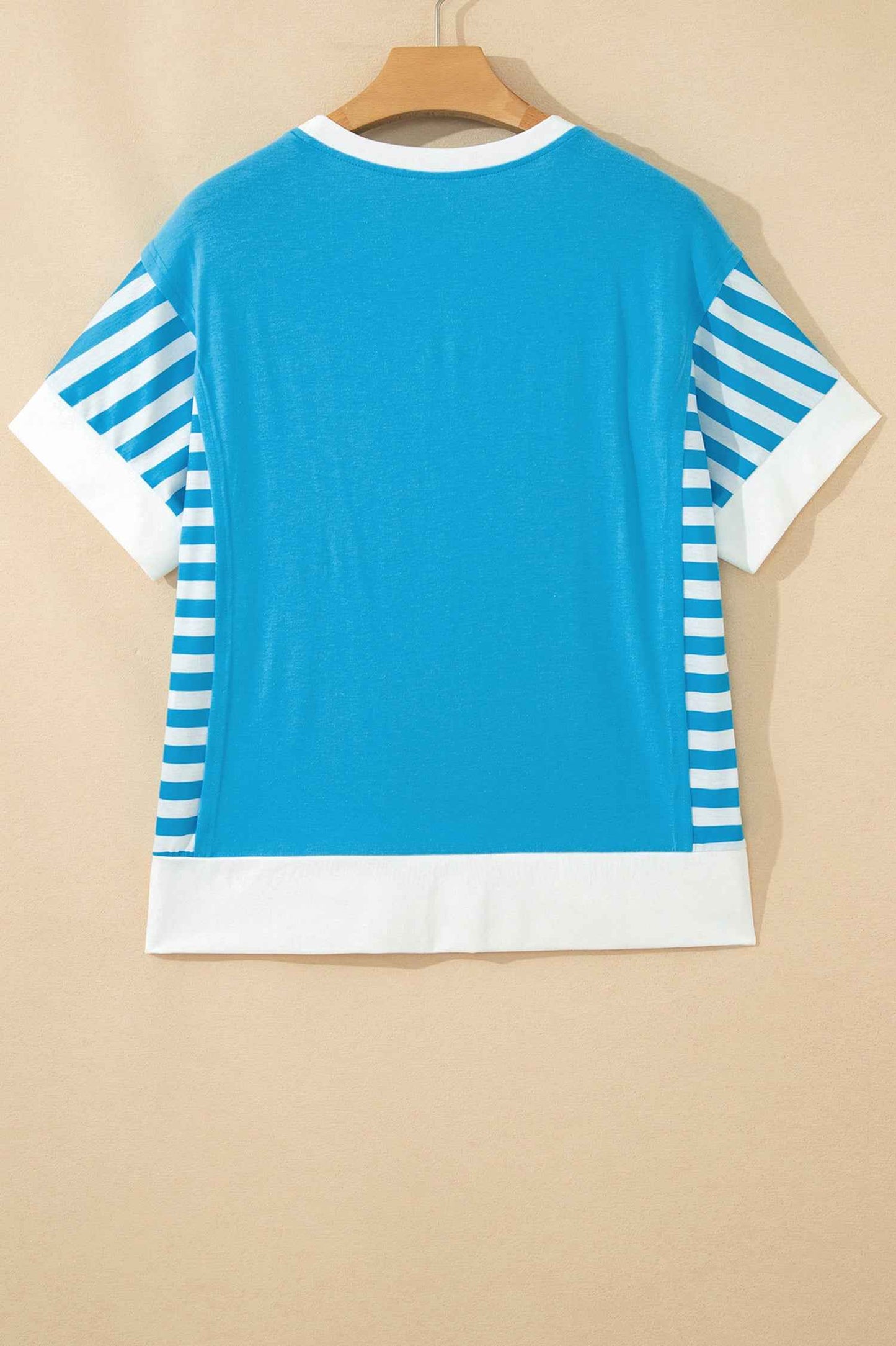 Light Blue Flag Print Patchwork Colorblock July 4th T Shirt