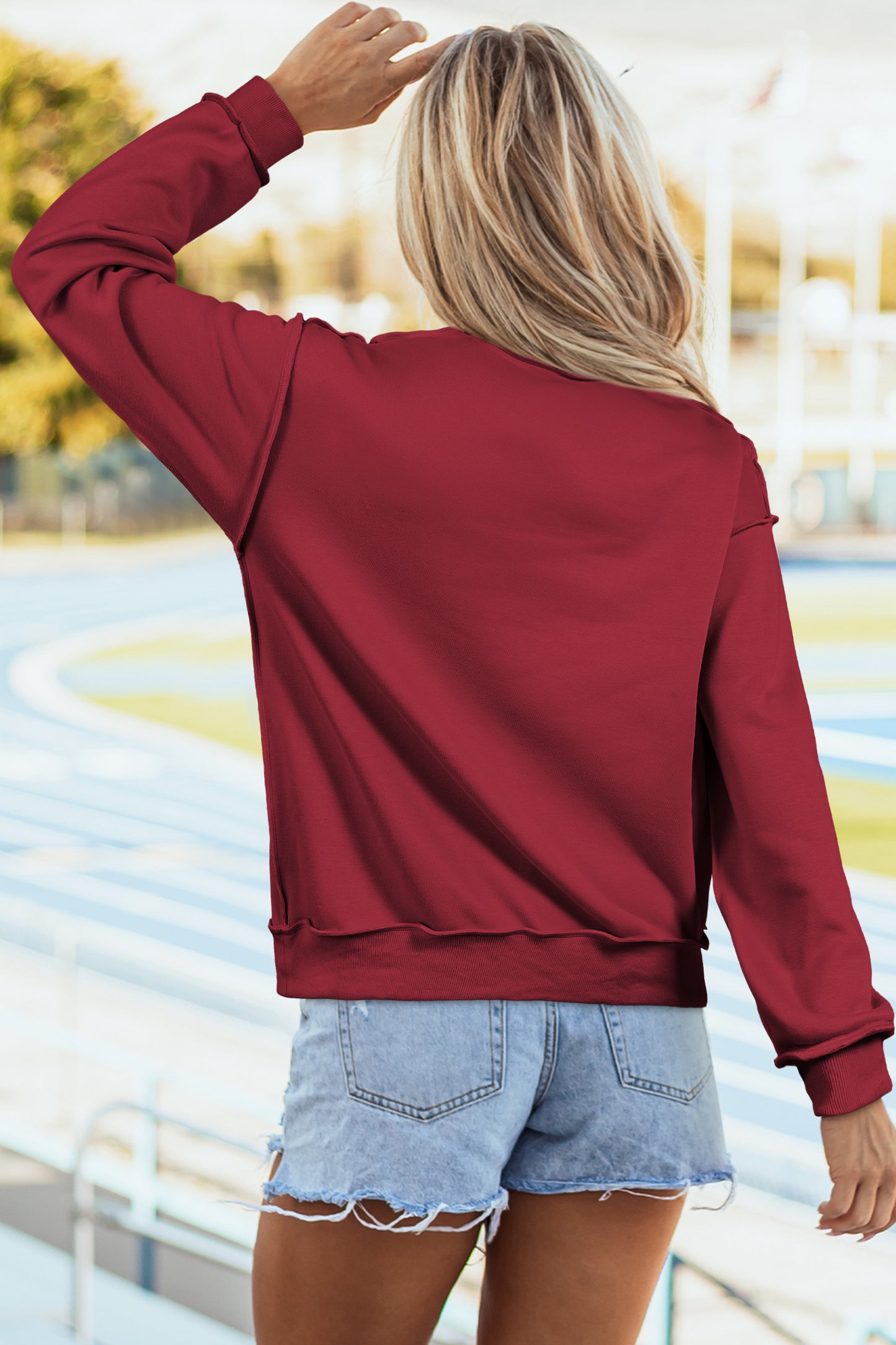 Dark Blue Oversize Drop Shoulder Reversible Mock Neck Sweatshirt