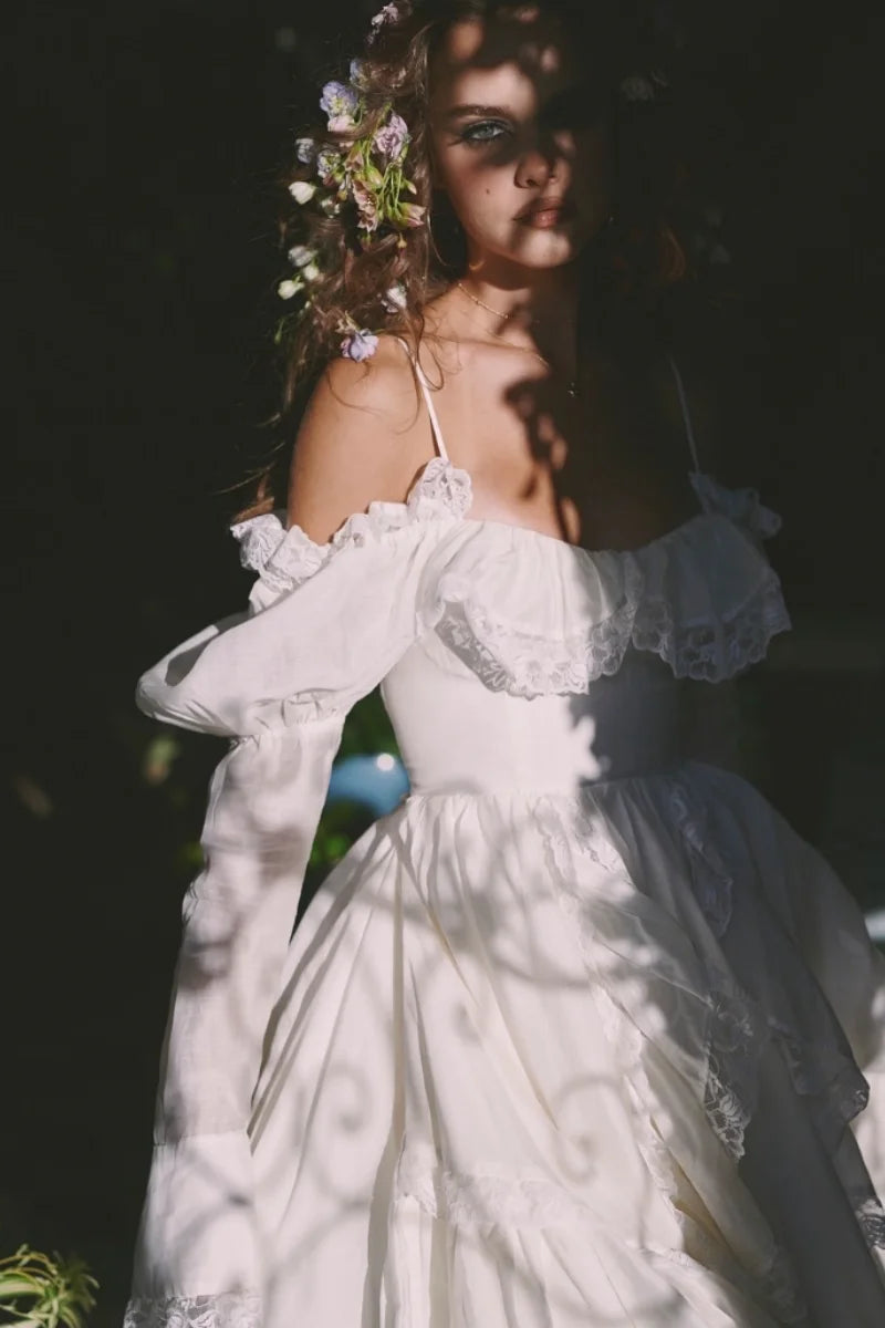 Jessica White Evening Dresses Princess Lace Long Sleeve Customized