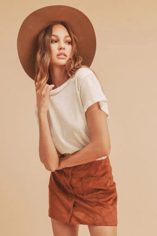 Aemi + Co Exposed Seam Round Neck Short Sleeve T-Shirt