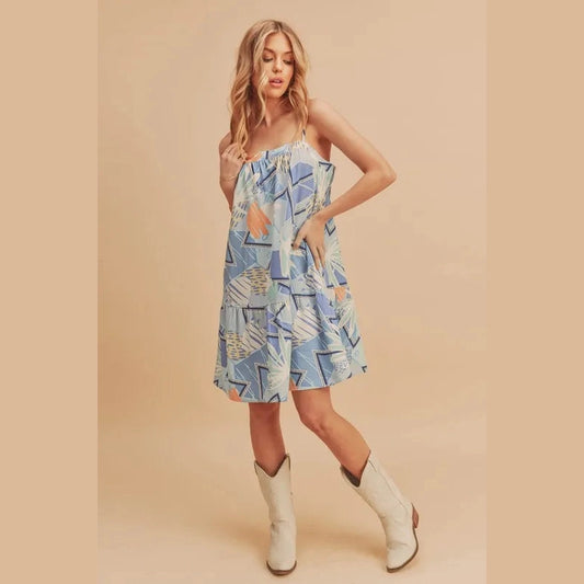 Aemi + Co Printed Ruffled Hem Square Neck Mini Cami Dress