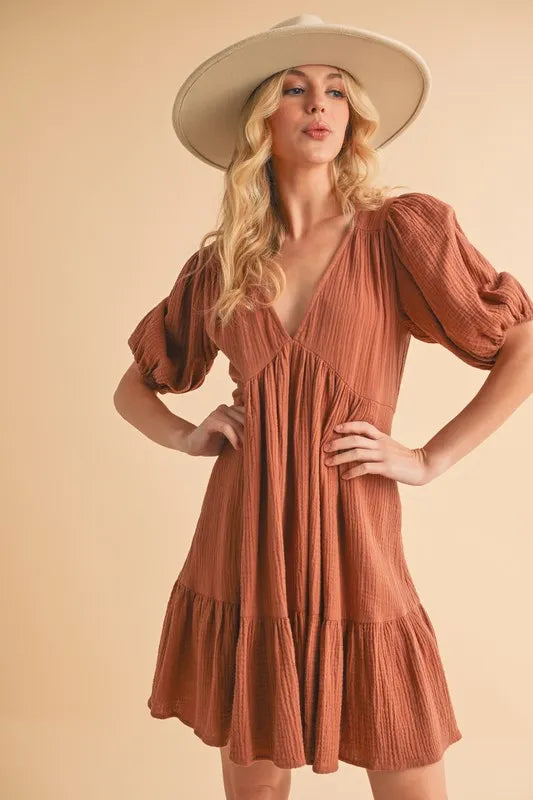 Aemi+Co Tied Back Ruffled Short Sleeve Mini Dress