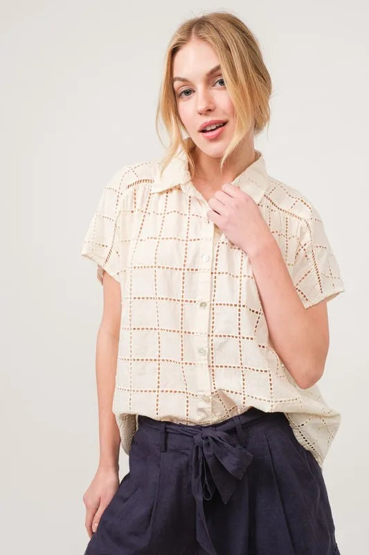 And The Why Eyelet Loose Button Down Shirt