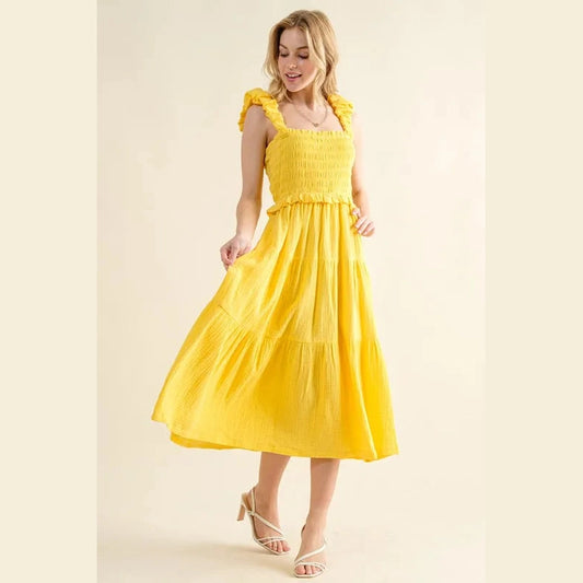 And The Why Ruched Shoulder Strap Detail Midi Dress