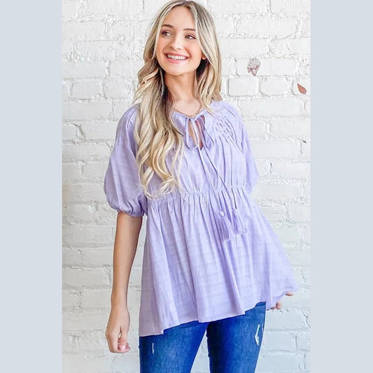And The Why Textured Pintuck Blouse Top with Tassels