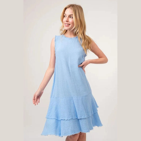 And The Why Washed Fringe Detail Tiered Dress