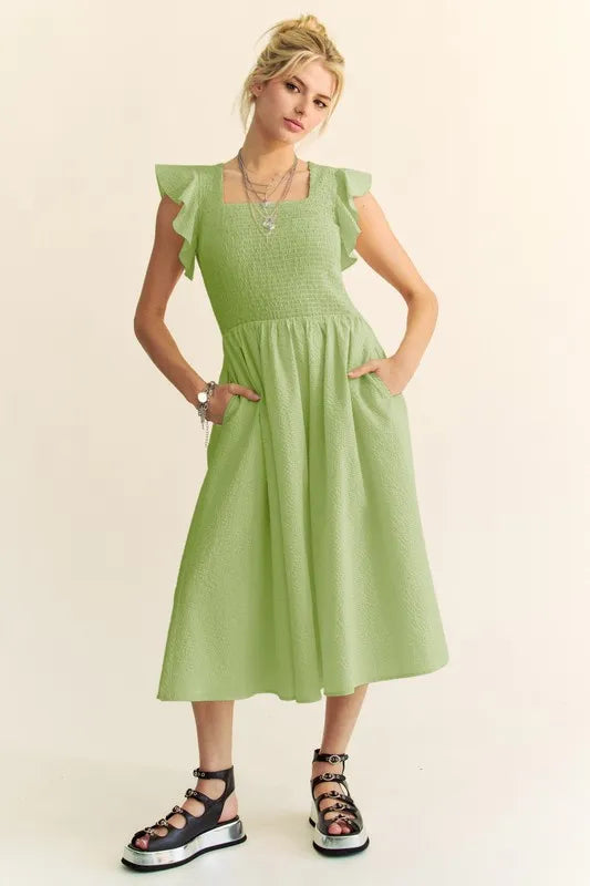 Davi & Dani Ruffled Cap Sleeve Smocked Mini Dress