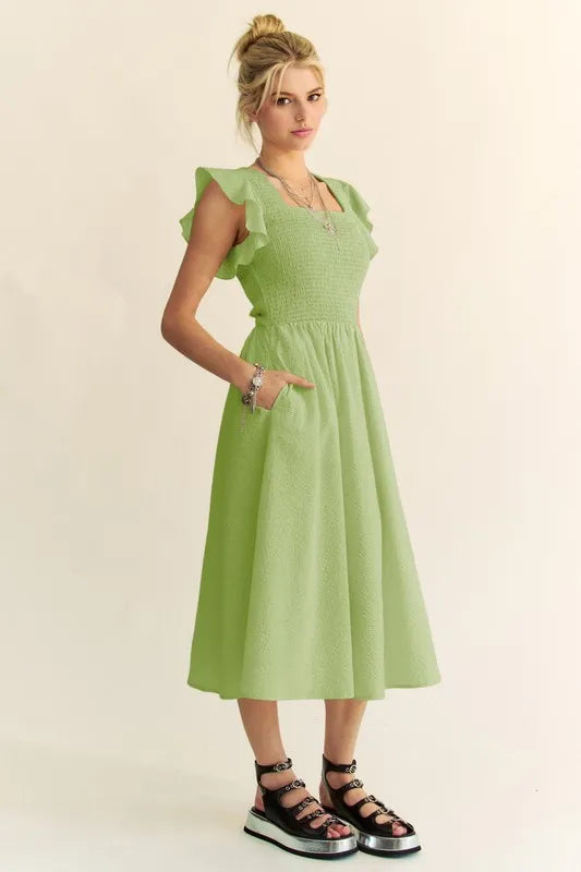 Davi & Dani Ruffled Cap Sleeve Smocked Mini Dress