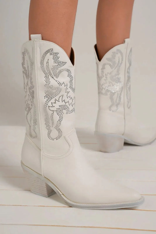 Fleur de Lis, Rhinestone Detail Point Toe Boots