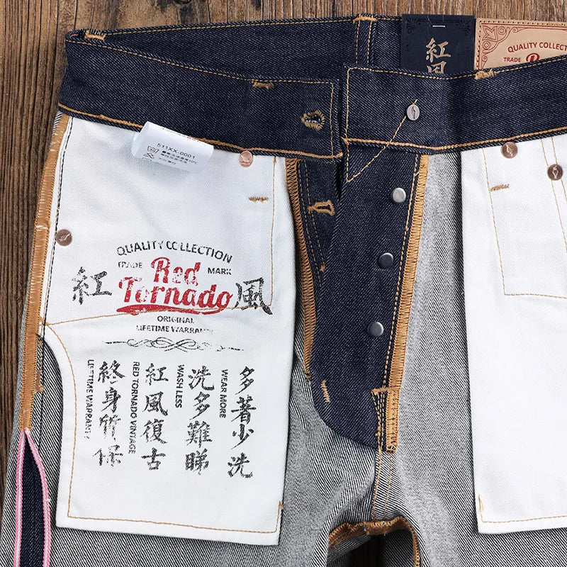 Red Tornado Slim Fit Men's Heavy Jeans Denim Pants Blue Onewash