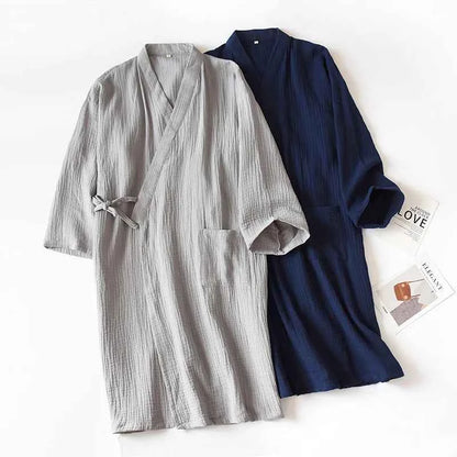 2026 Japanese-style kimono spring and summer new 100% cotton crepe ladies thin nightgown men bathrobe robe home service pajamas