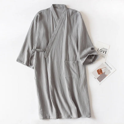 2026 Japanese-style kimono spring and summer new 100% cotton crepe ladies thin nightgown men bathrobe robe home service pajamas