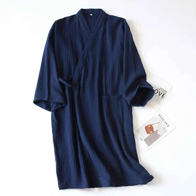 2026 Japanese-style kimono spring and summer new 100% cotton crepe ladies thin nightgown men bathrobe robe home service pajamas