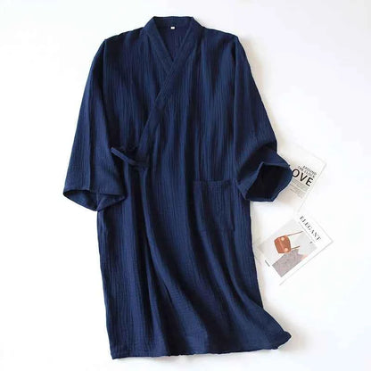 2026 Japanese-style kimono spring and summer new 100% cotton crepe ladies thin nightgown men bathrobe robe home service pajamas