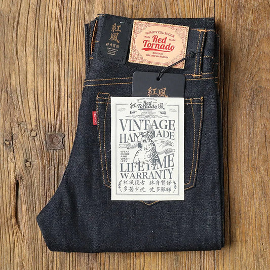 Red Tornado Slim Fit Men's Heavy Jeans Denim Pants Blue Onewash