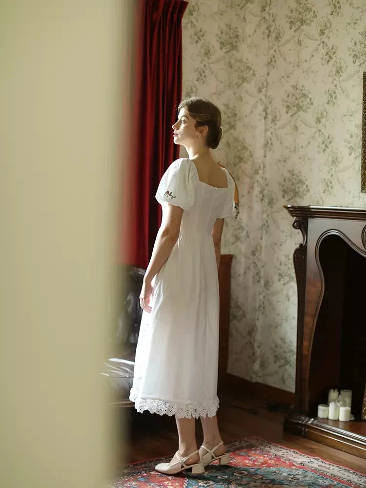 Heirloom Genevieve, French Vintage Handmade Embroidered White Cotton Dress - Mod Yours