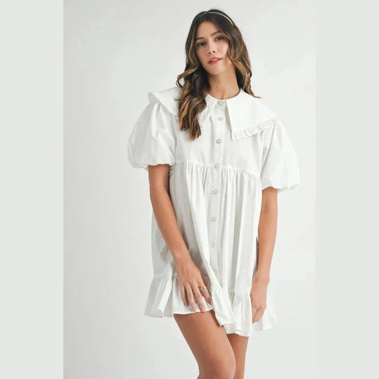 MABLE Ruffled Hem Peter Pan Collar Button Down Mini Dress