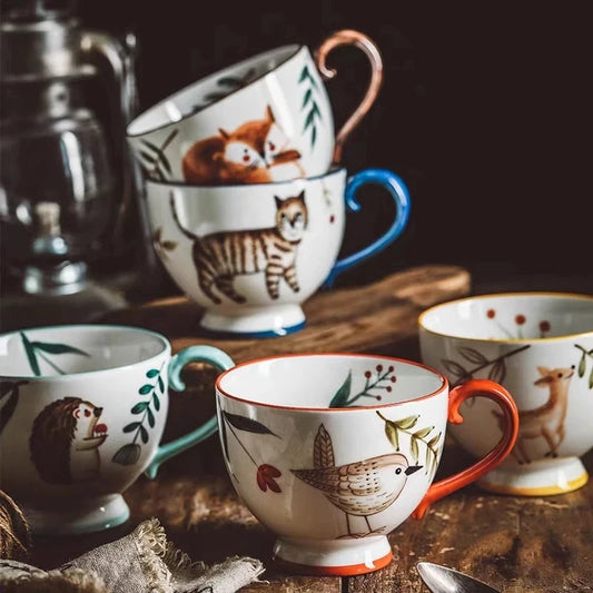 Autumn Nordic Ceramic Coffee Mugs, Hand-Painted