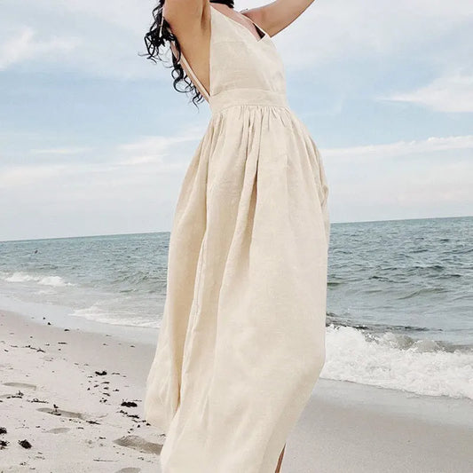 The Jenny Dress, Sleeveless Backless Long Dresses Women, S-3XL, V-Neck Solid Chic Holiday Beach Dresses Vintage - Mod Yours