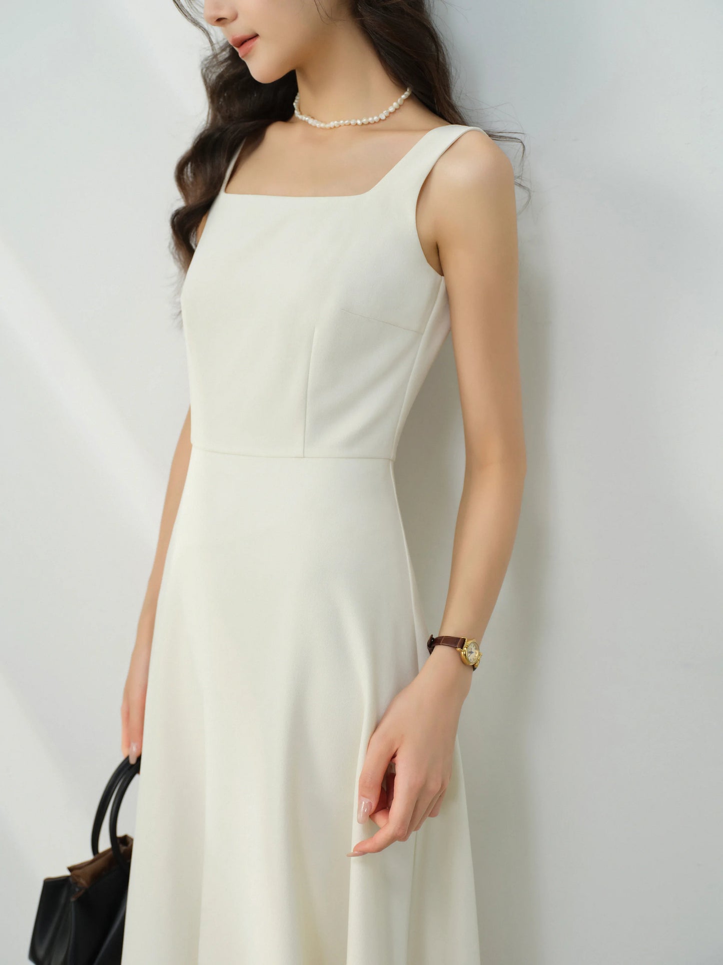 Elegant White Maxi Dress Square Neck Sleeveless Long Dress Summer Slim Fit Waist Dress for Petite Women Hepburn Style Fashion - Mod Yours
